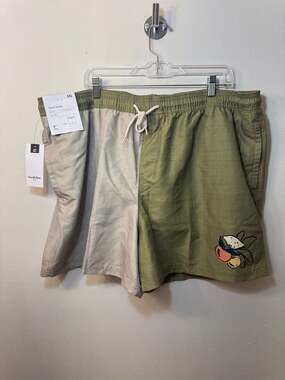 Goodfellow & Co Men's XXL 5" Inseam Colorblock Swim Trunks Olive/Tan Fruit Graph